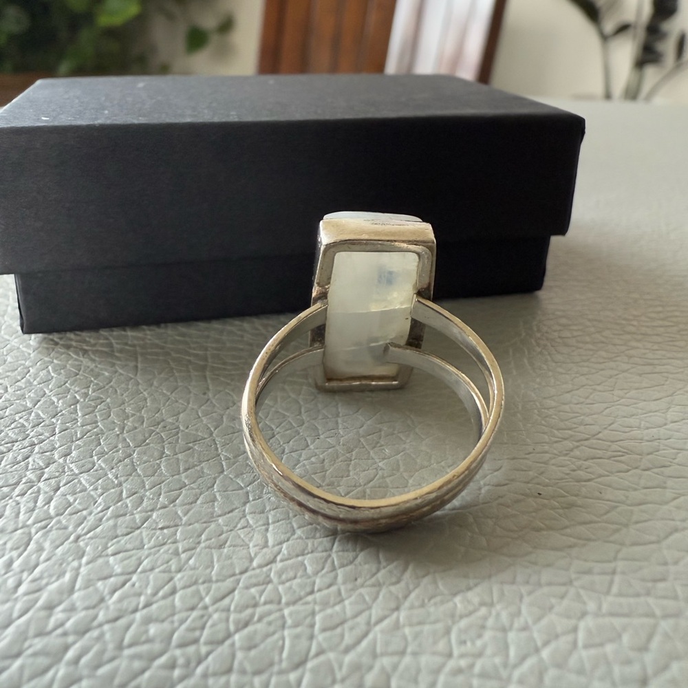 Stone Rectangular Sterling Silver Vintage Ring - image 7
